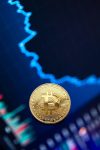 gold bitcoin coin on background of exchange chart